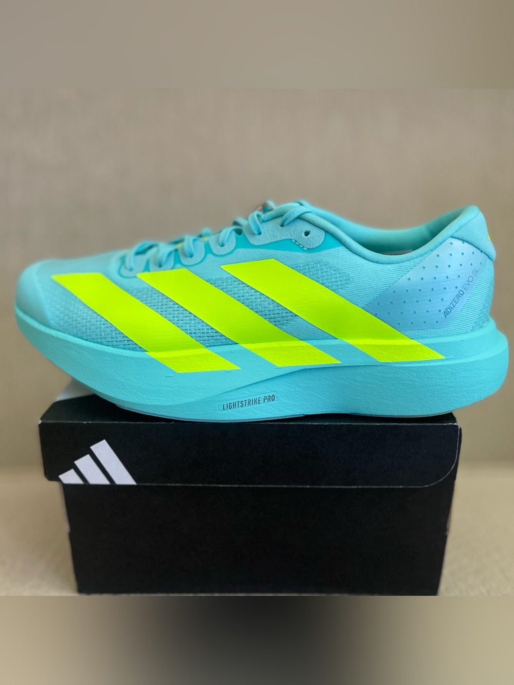 Adidas Adizero Evo SL Running Shoes Flash Aqua Lucid Lemon JS4506 Men’s